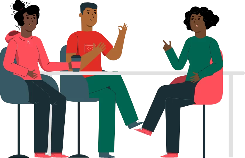 people conversing while seated | group of engineers vectors | Rubis Energy Uganda guiding principles